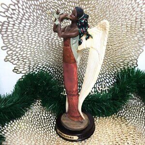 African  Angel w/ long flowing wings  Playing Flute VTG Meerchi